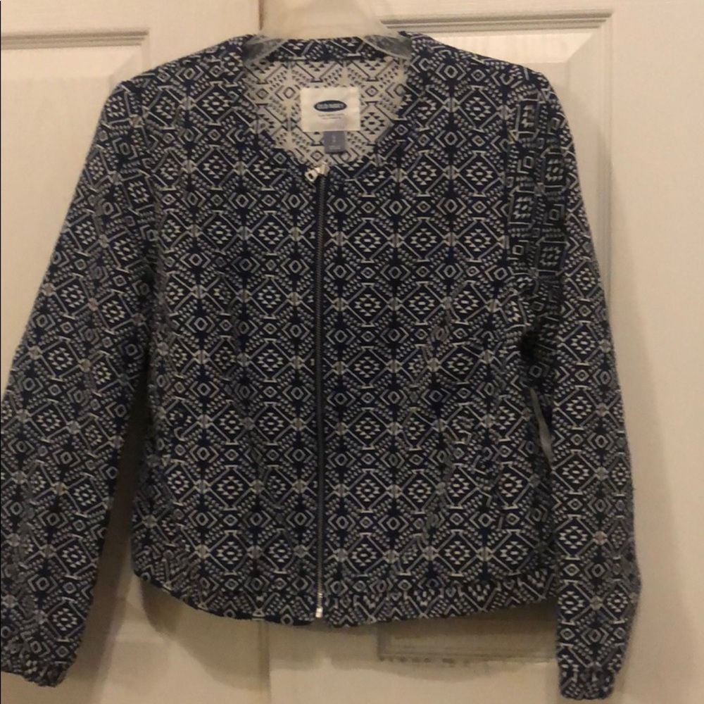 Old navy blue jacquard bomber jacket